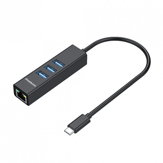 Simplecom CHN421 Black Aluminium USB-C to 3 Port USB HUB with Gigabit Ethernet Adapter Simplecom CHN421 Black Aluminium USB-C to 3 Port USB HUB with Gigabit Ethernet Adapter